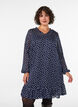 Jurk met patroon, ruches en lange mouwen, Blauw, Model image number 0