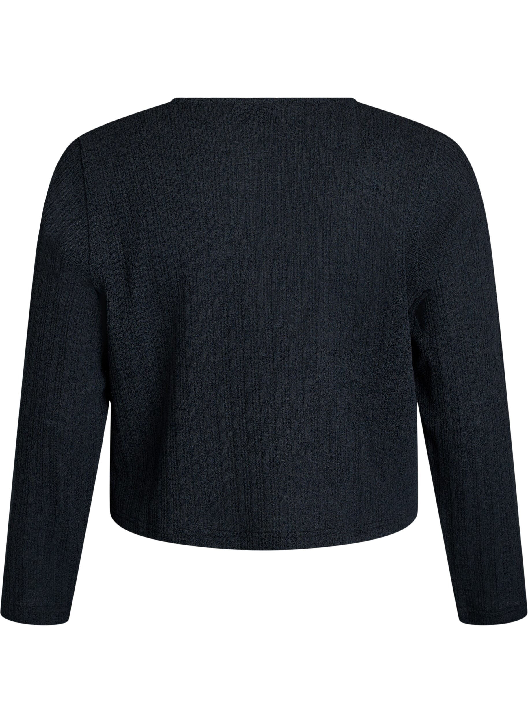 Zizzi Cardigan met textuur en strik voorkant, Zwart, Packshot image number 1