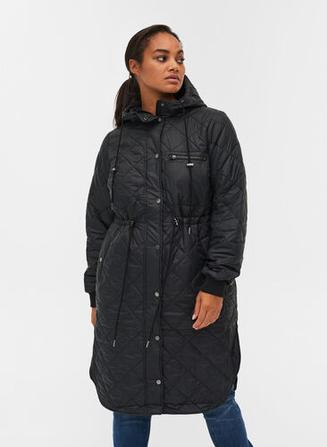 Gewatteerde lichte jas met capuchon, Black, Model image number 0