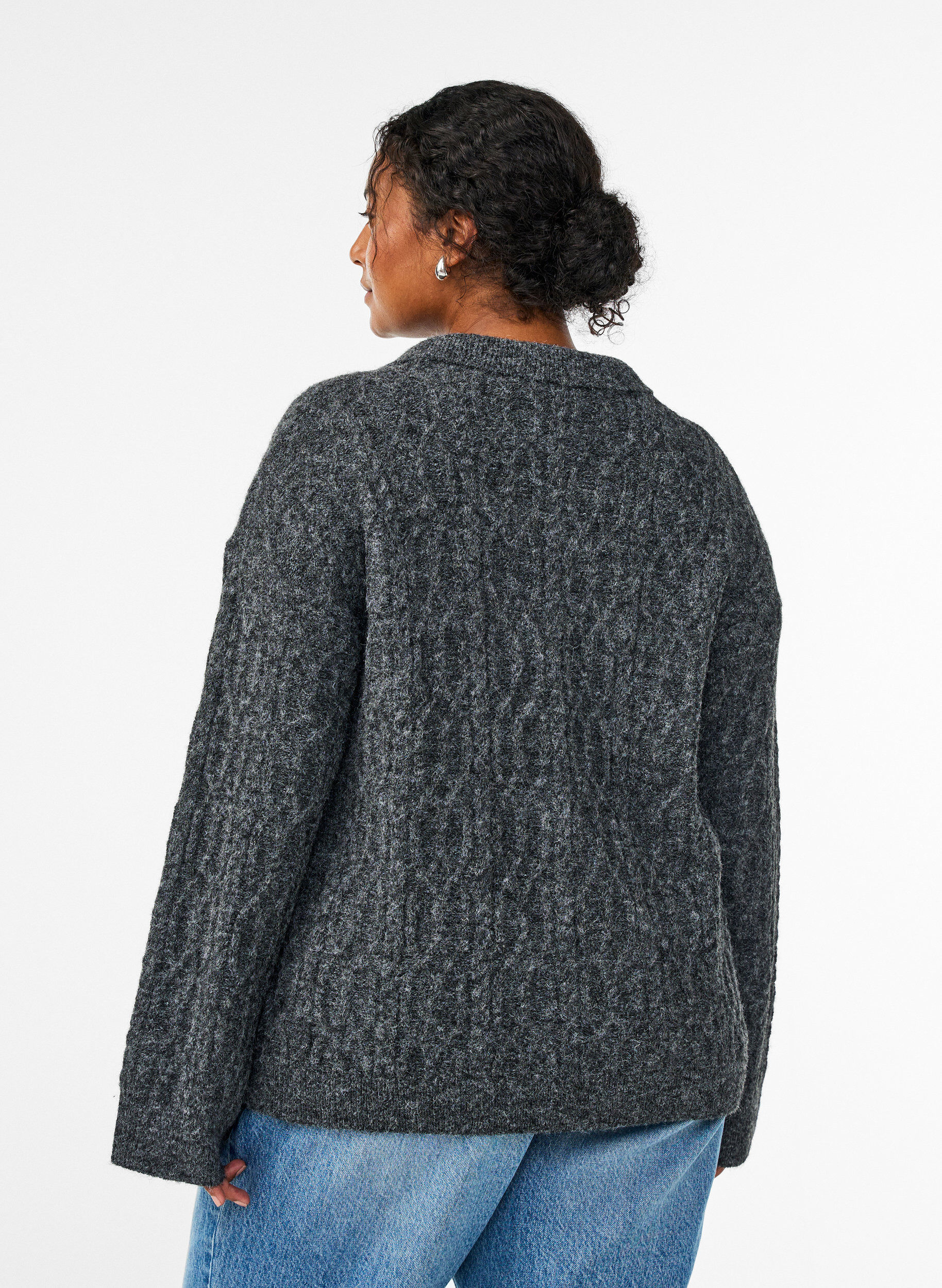 Zizzi Cable-knit trui met polokraag, Grijs, Model image number 2