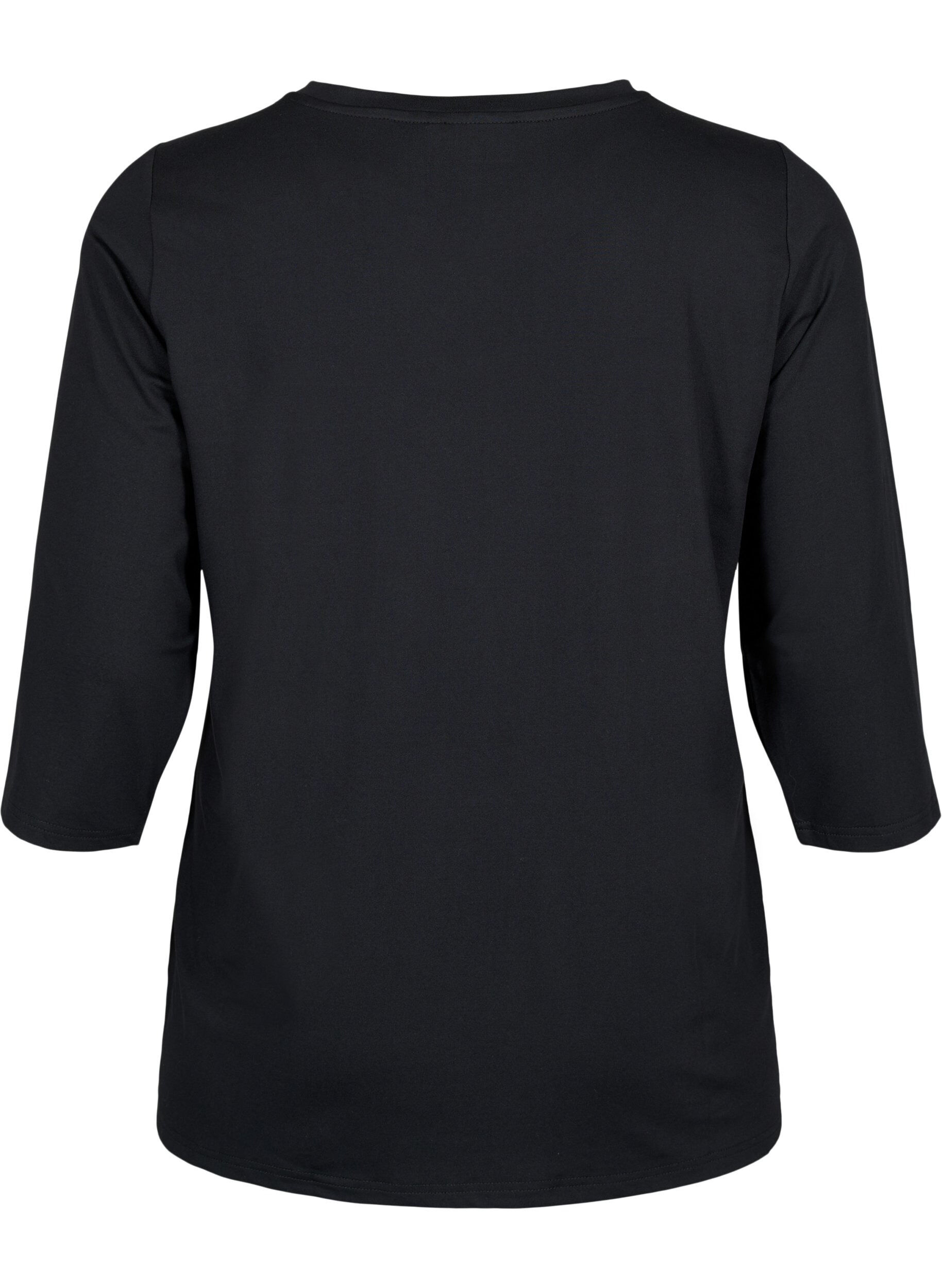 Zizzi Trainings-T-shirt met 3/4 mouwen en gaasdessin, Black, Packshot image number 1