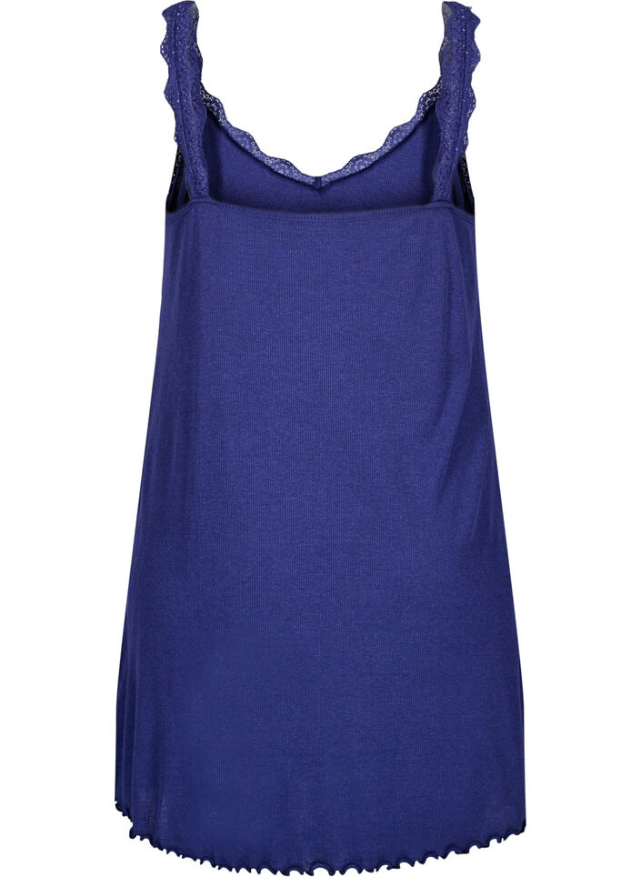 Nachtjapon met kanten zoom, Blauw, Packshot image number 1