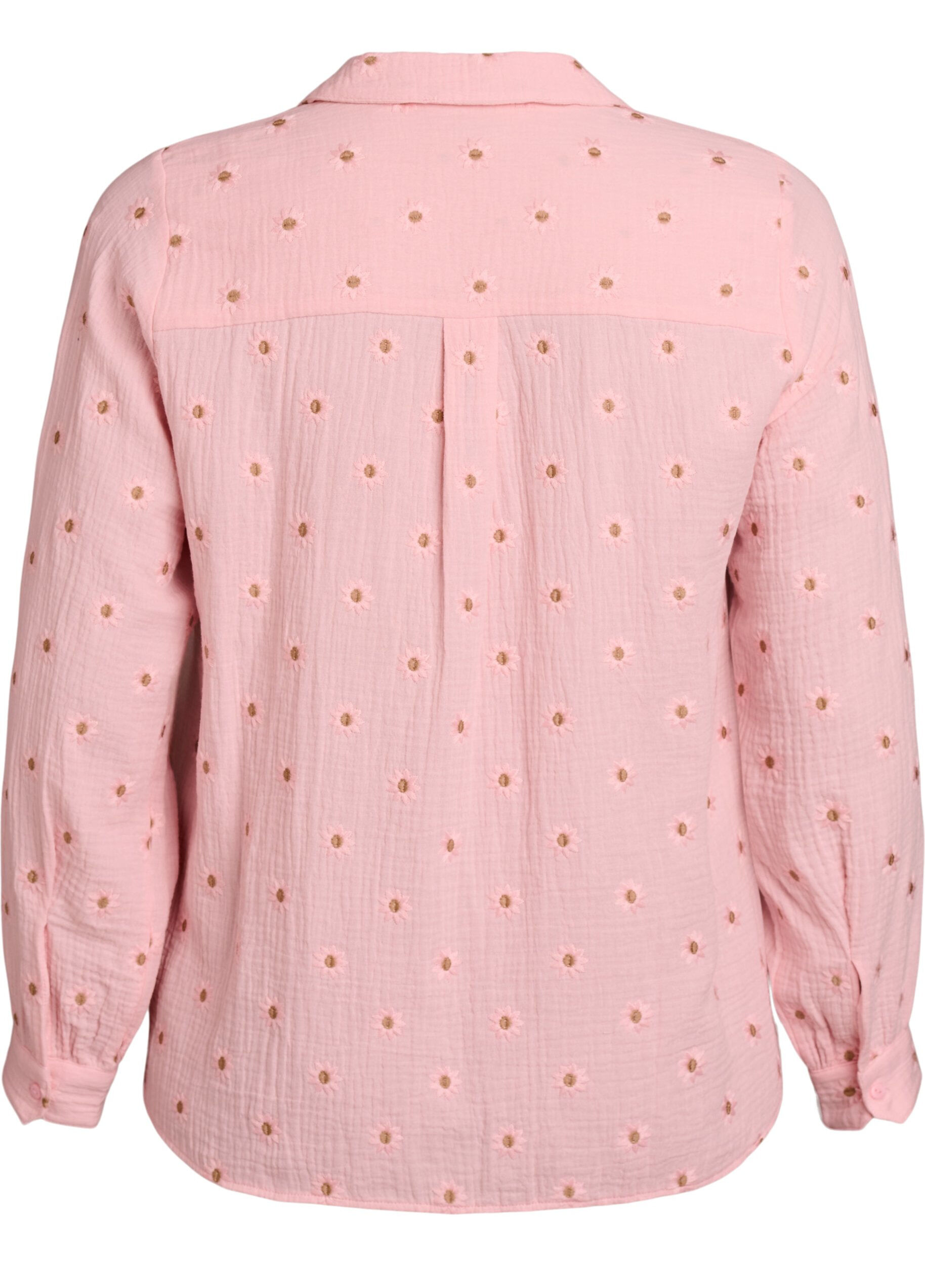 Zizzi Blouse van katoen mousseline met lange mouwen en geborduurde motieven, Roze, Packshot image number 1