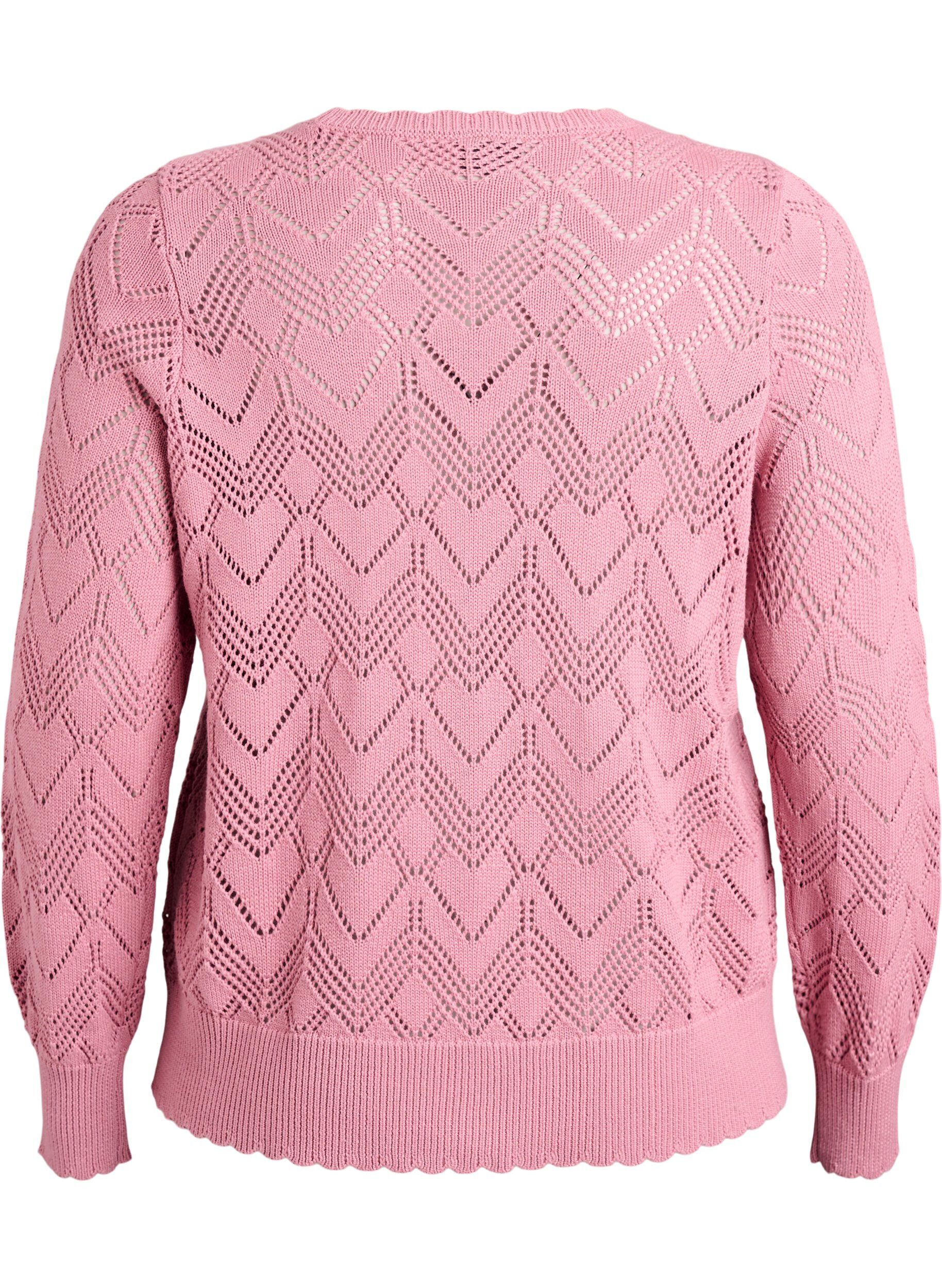 Zizzi Gebreide blouse met patroon, golvende rand en ronde hals, Roze, Packshot image number 1