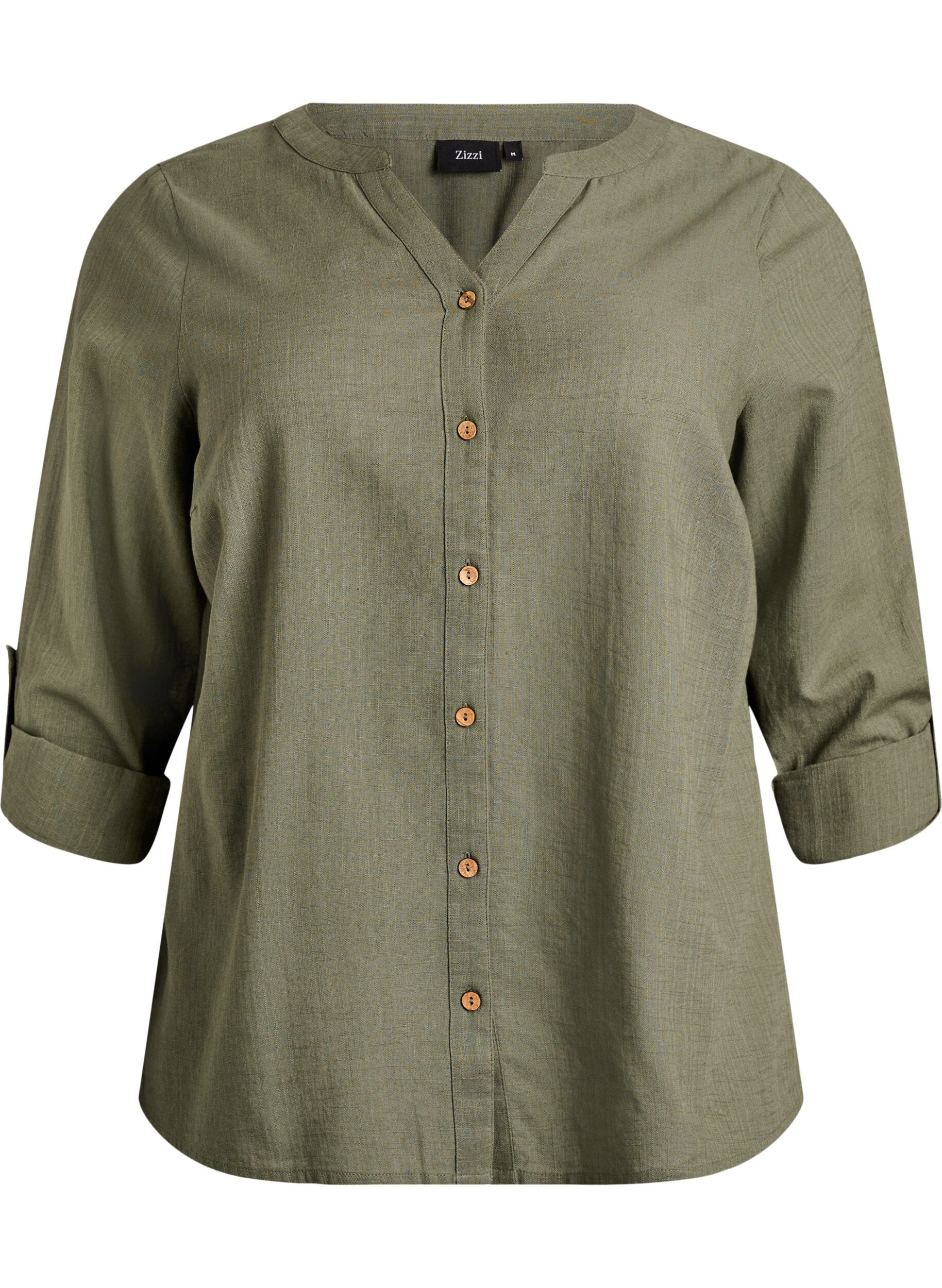 Zizzi Katoenen blouse met V-hals, Groen, Packshot image number 0