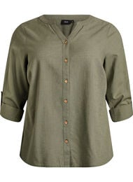Katoenen blouse met V-hals, Groen