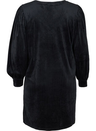 Velours jurk met lange pofmouwen, Black, Packshot image number 1