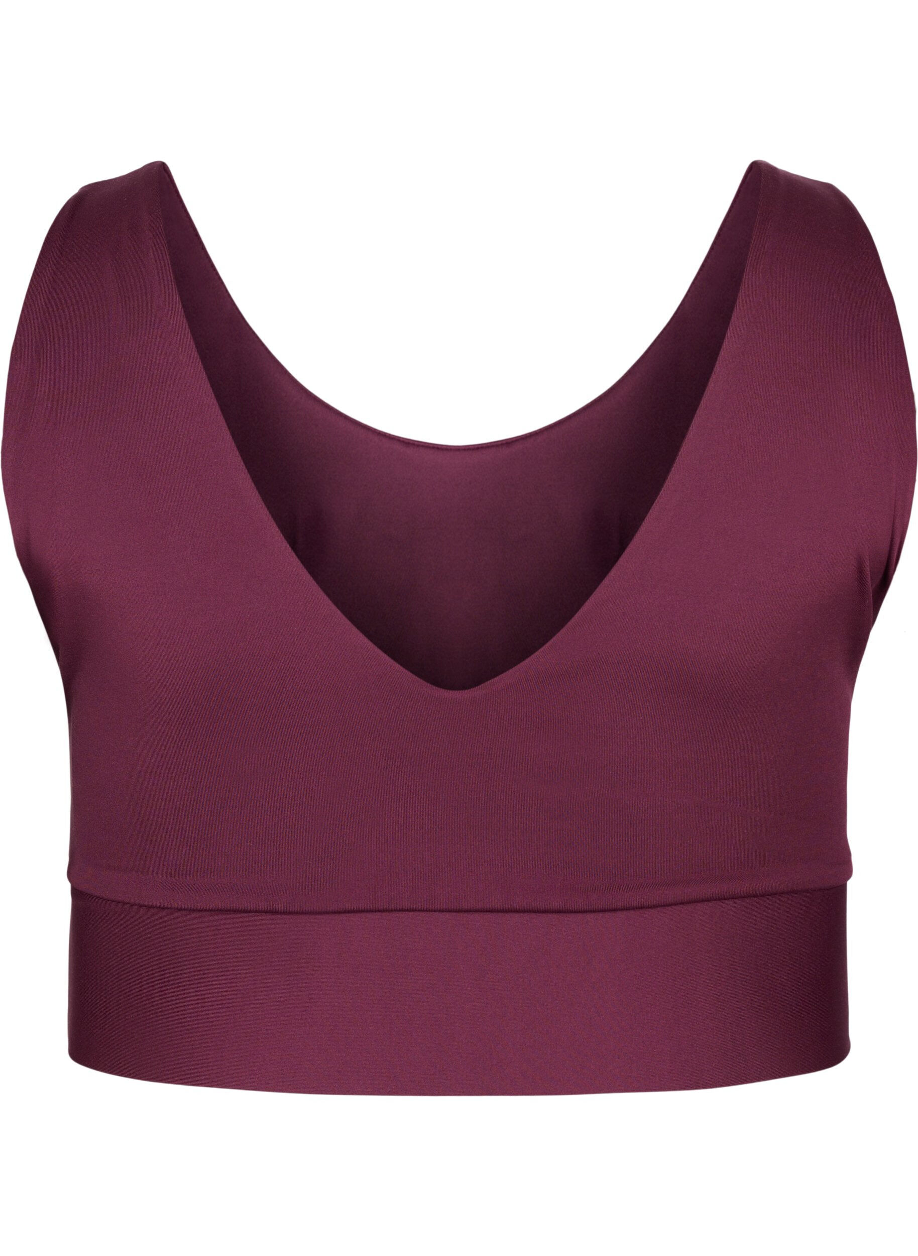 Zizzi CORE, MID SUPPORT SPORTS BRA - Sportbeha in blokkleur met v-rug, Fig, Packshot image number 1