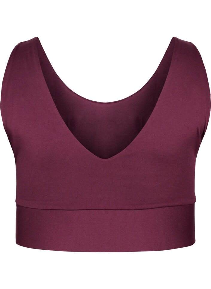 CORE, MID SUPPORT SPORTS BRA - Sportbeha in blokkleur met v-rug, Fig, Packshot image number 1