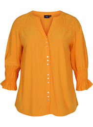 Viscose blouse met knoopsluiting en 3/4-mouwen, Tangelo