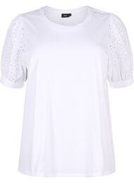 Biologisch katoenen blouse met broderie anglaise mouwen, Bright White
