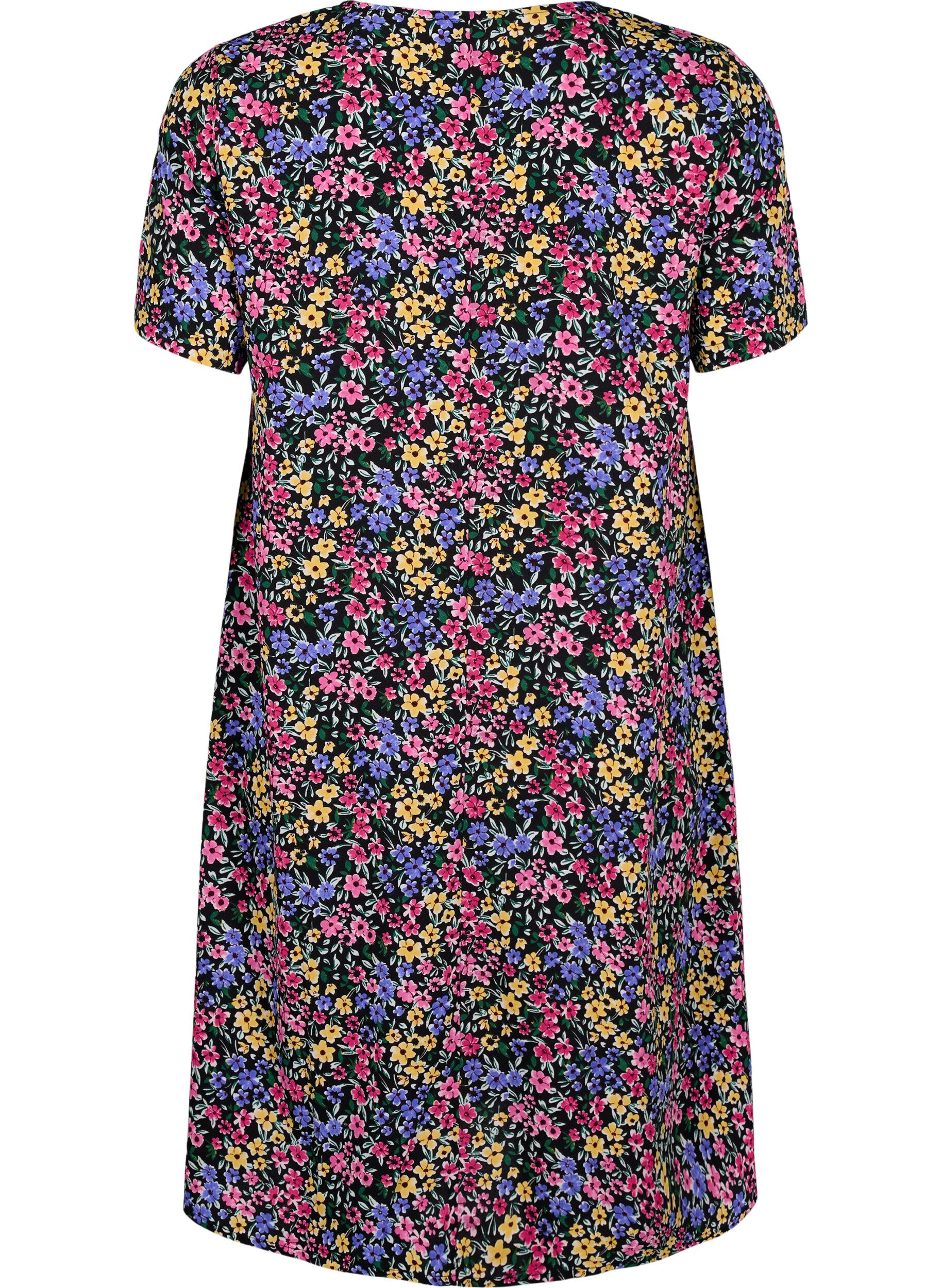 Zizzi FLASH - V-hals jurk met bloemenprint, Multi Flower, Packshot image number 1