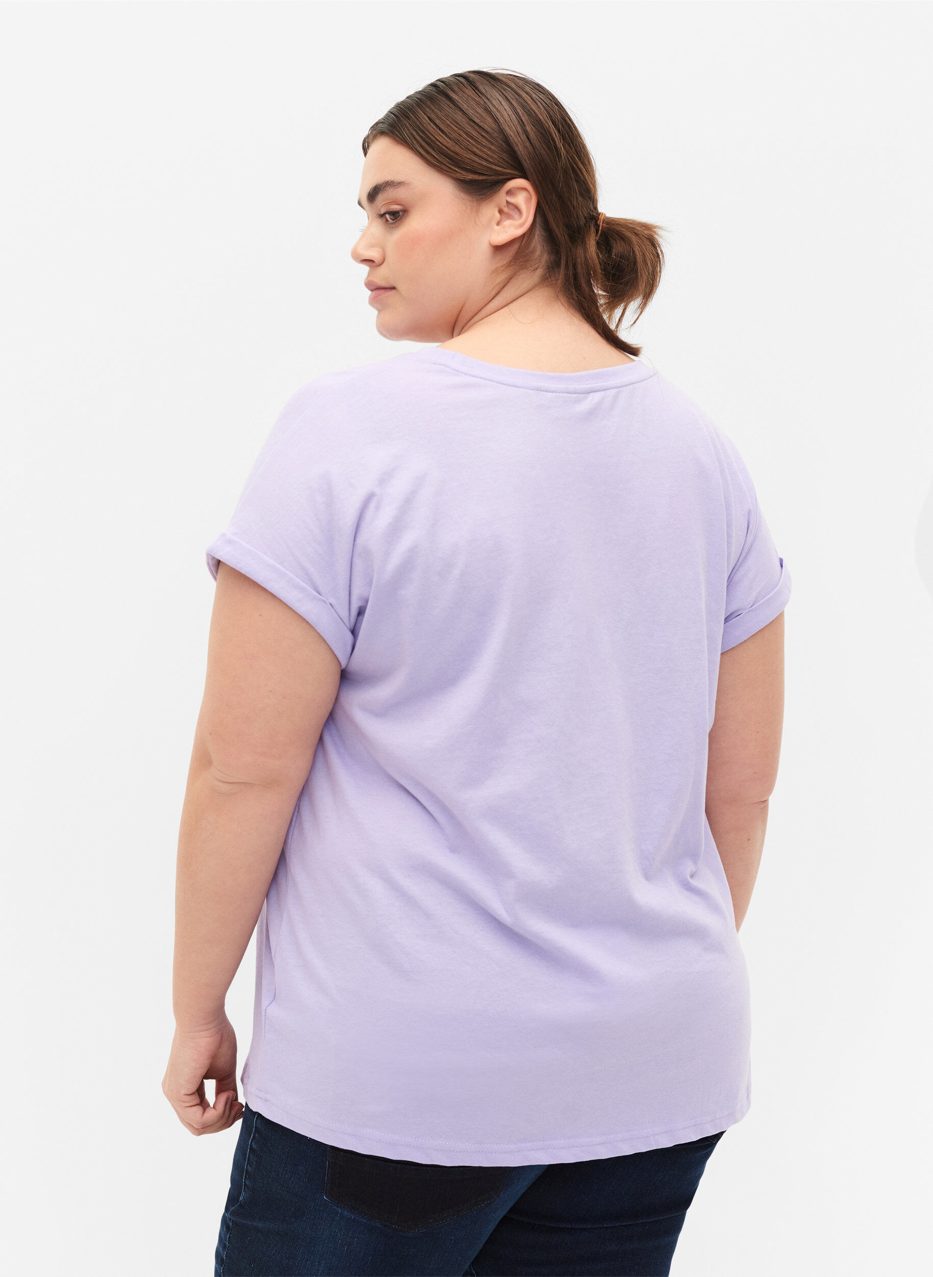 ZizziT-shirt met korte mouwen van katoenmix, Paars, Model image number 2