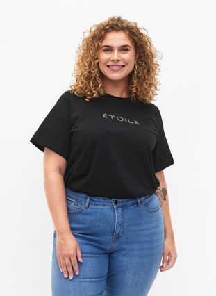 T-shirt van biologisch katoen met tekst, Black ÉTOILE, Model image number 0