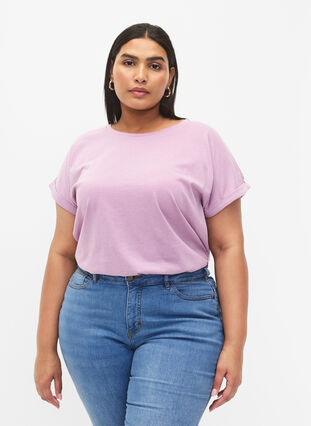 T-shirt met korte mouwen van katoenmix, Lavender Mist, Model image number 0