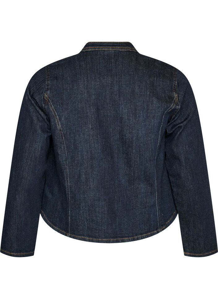 Strakzittend spijkerjack met ritssluiting, Blauw, Packshot image number 1