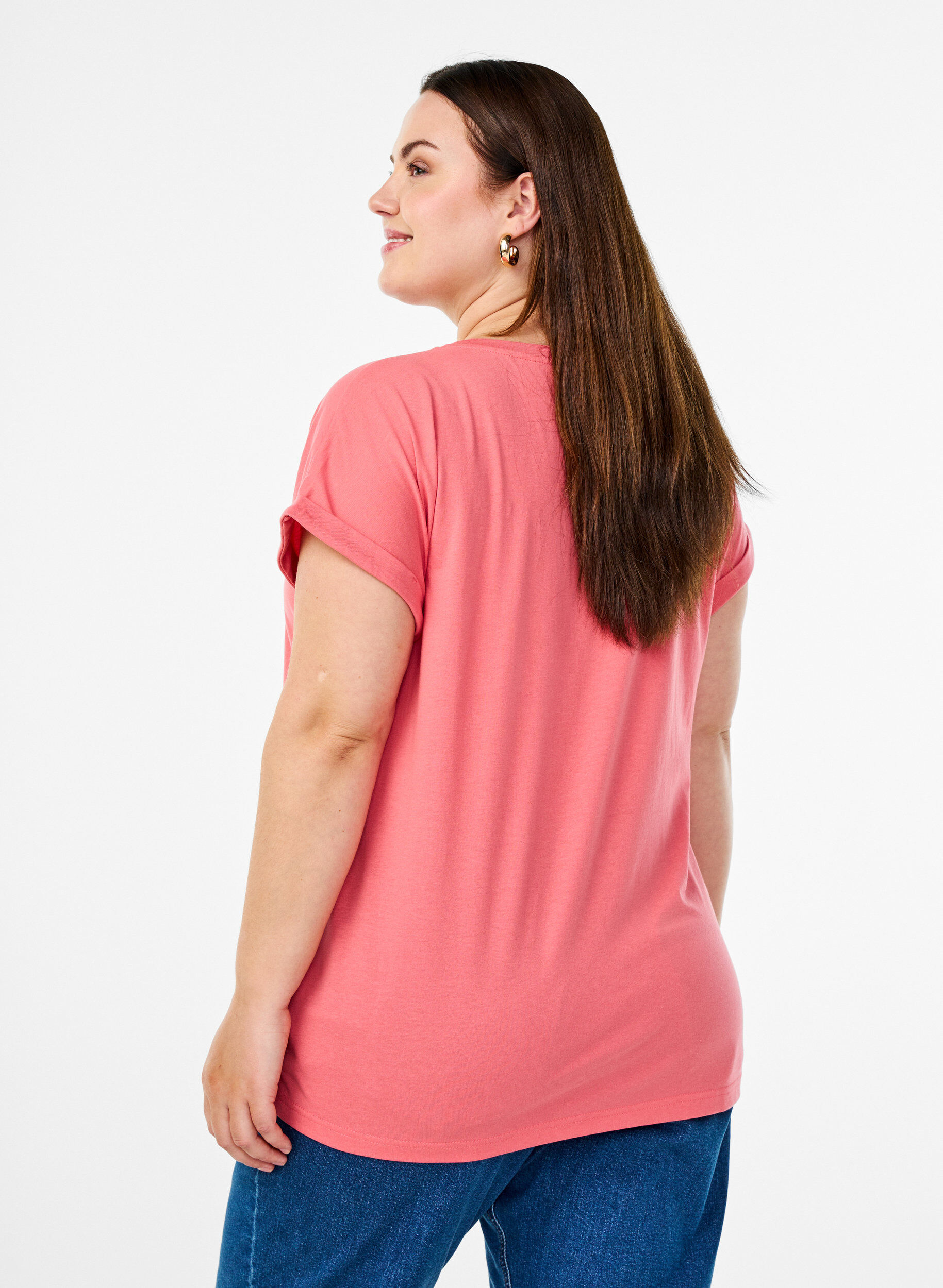 ZizziT-shirt met korte mouwen van katoenmix, Roze, Model image number 2