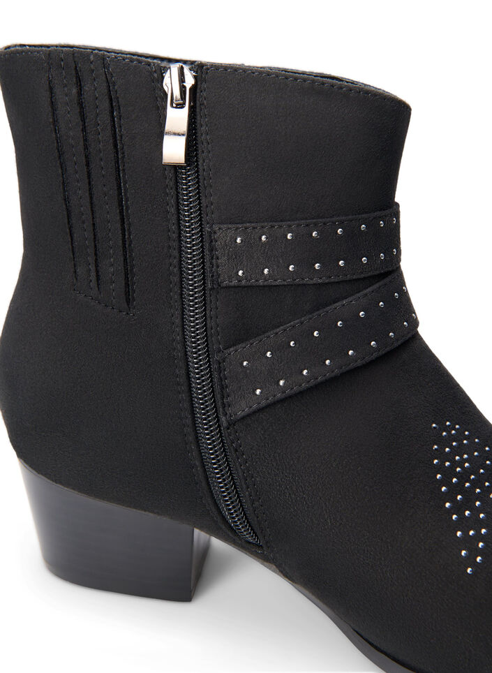 Wide fit - Korte laars met studs en gespen, Black, Packshot image number 4