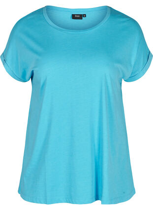 T-shirt met mix van katoen, RIVER BLUE Mel., Packshot image number 0