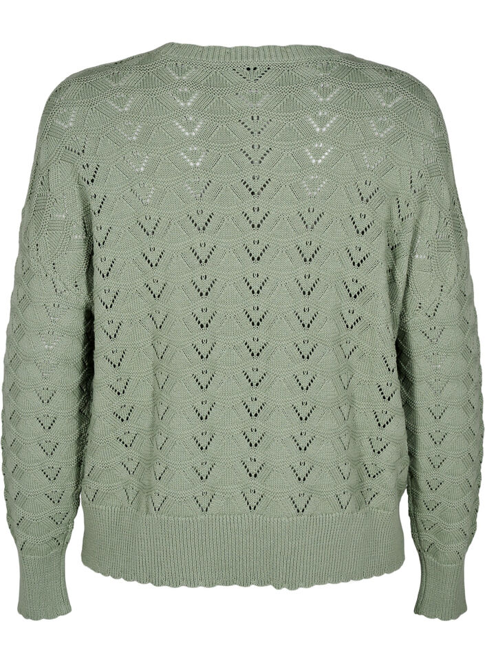 Gebreide blouse met lange mouwen en een opengewerkt patroon, Green Bay, Packshot image number 1
