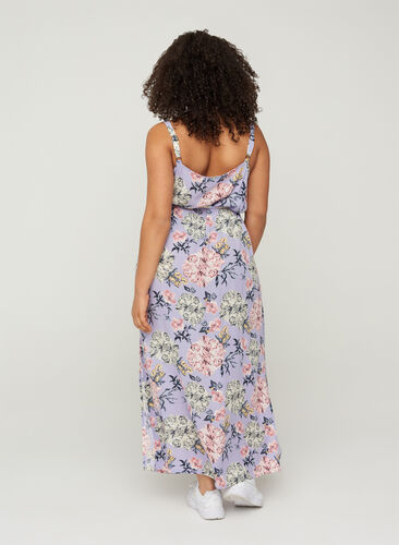 Viscose maxi-jurk met bloemenprint , Purple Dahlia Flower, Model image number 0