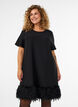 Korte jersey jurk met verenkant, Zwart, Model image number 0