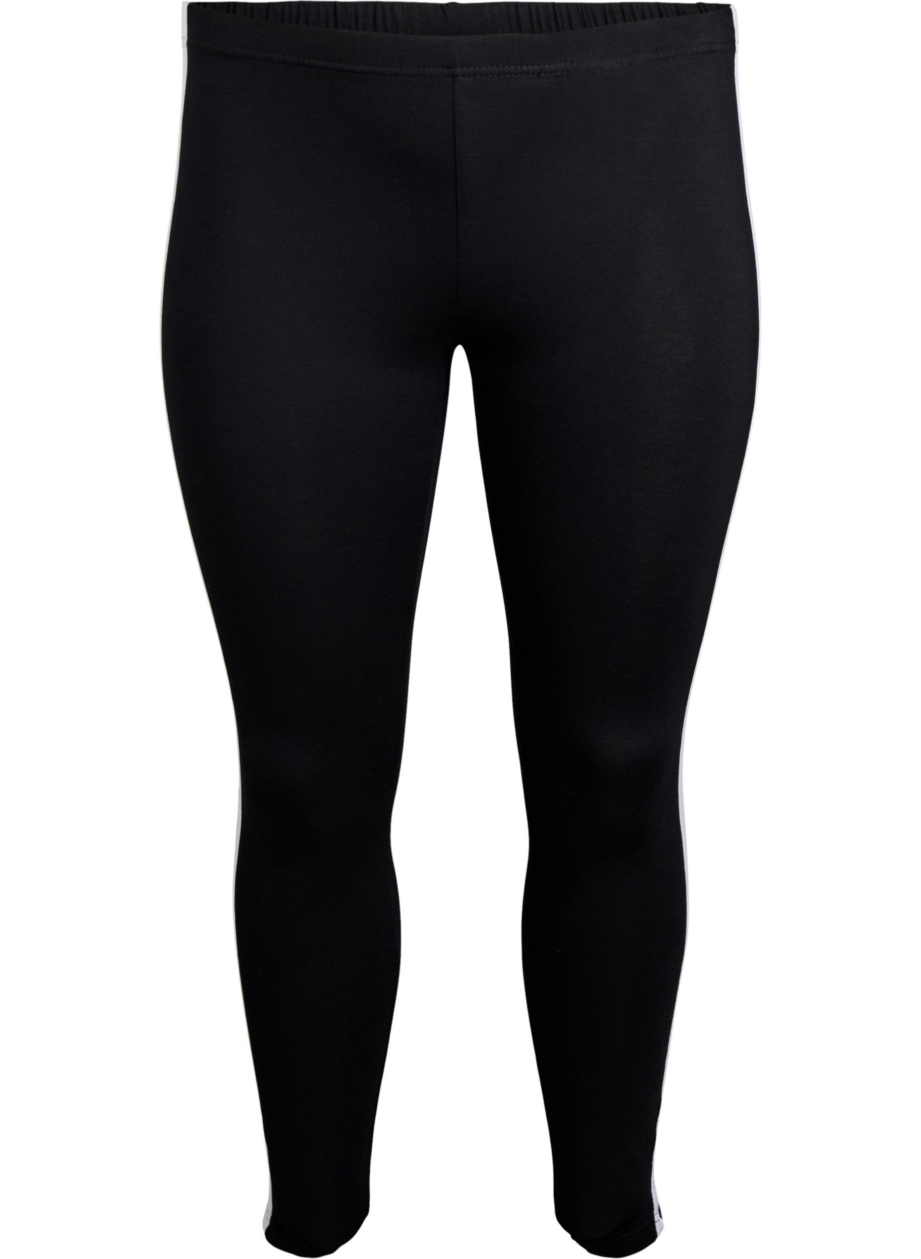 Zizzi Viscose leggings met strepen aan de zijkant, Black W. Stripe, Packshot image number 0