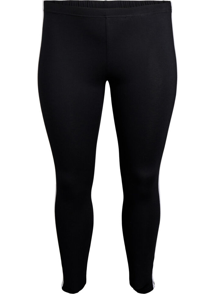 Viscose leggings met strepen aan de zijkant, Black W. Stripe, Packshot image number 0