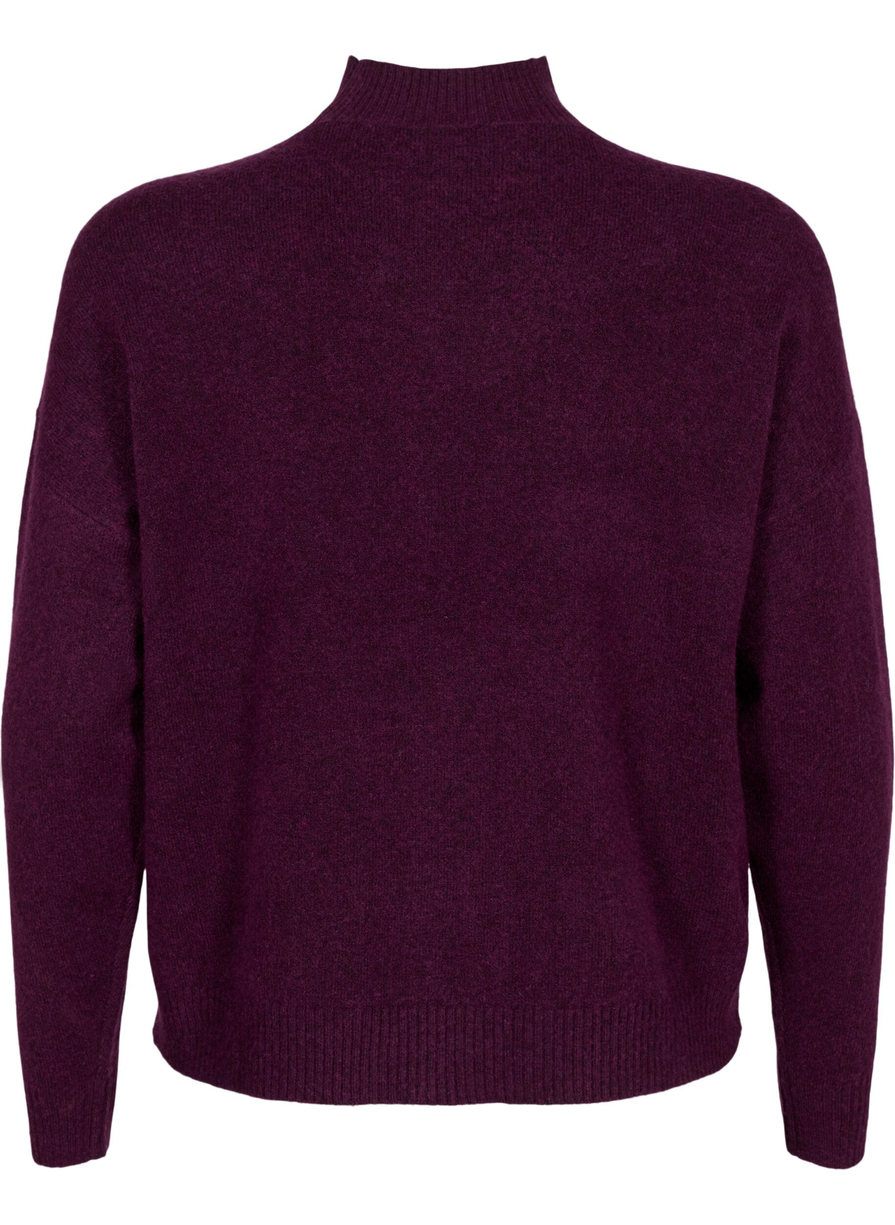 Zizzi Gebreide wollen blouse met hoge hals, Potent Purple Mel., Packshot image number 1