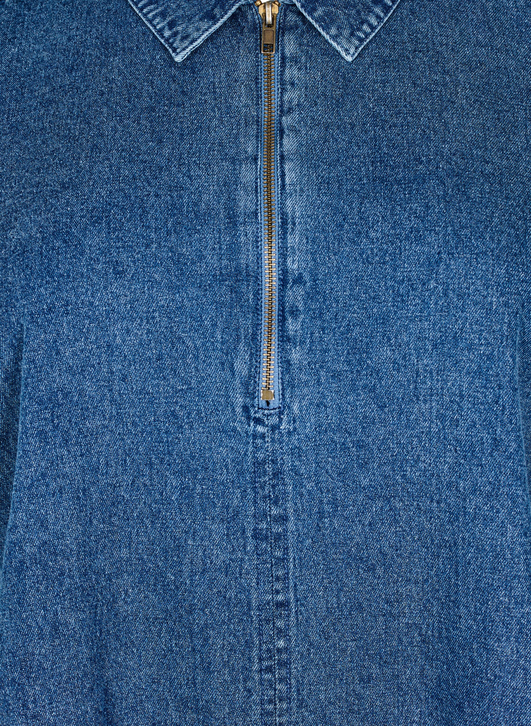 Zizzi Korte denimjurk met ritssluiting en 3/4 mouwen, Blauw, Packshot image number 2