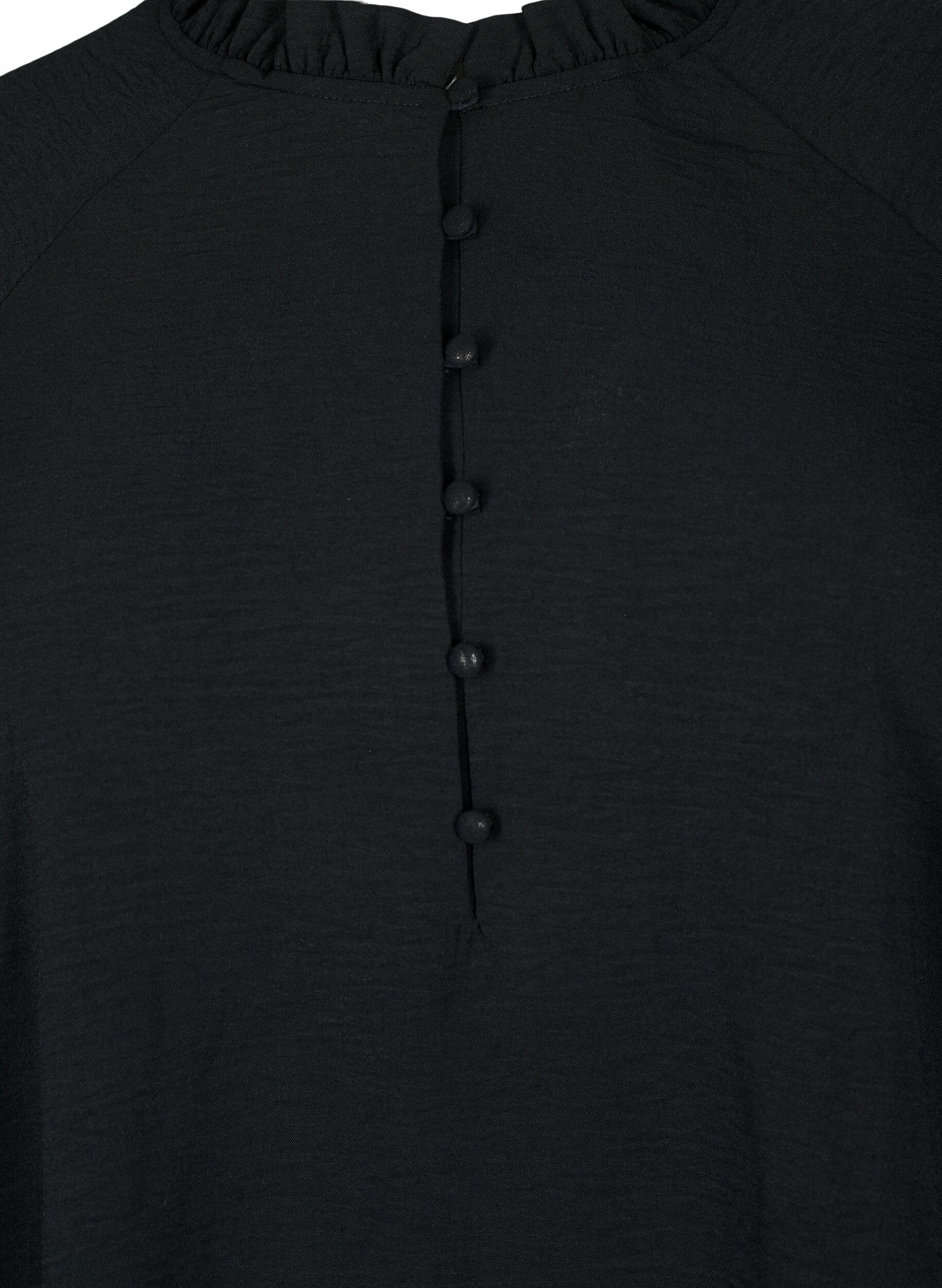 Zizzi Blouse met ruches en knopen, Black, Packshot image number 2