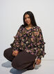 Blouse met bloemenprint en ruchesdetails, Zwart, Model image number 0