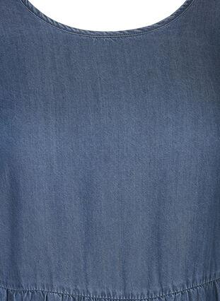 Denim jurk met korte mouwen en plooien, Medium Blue, Packshot image number 2