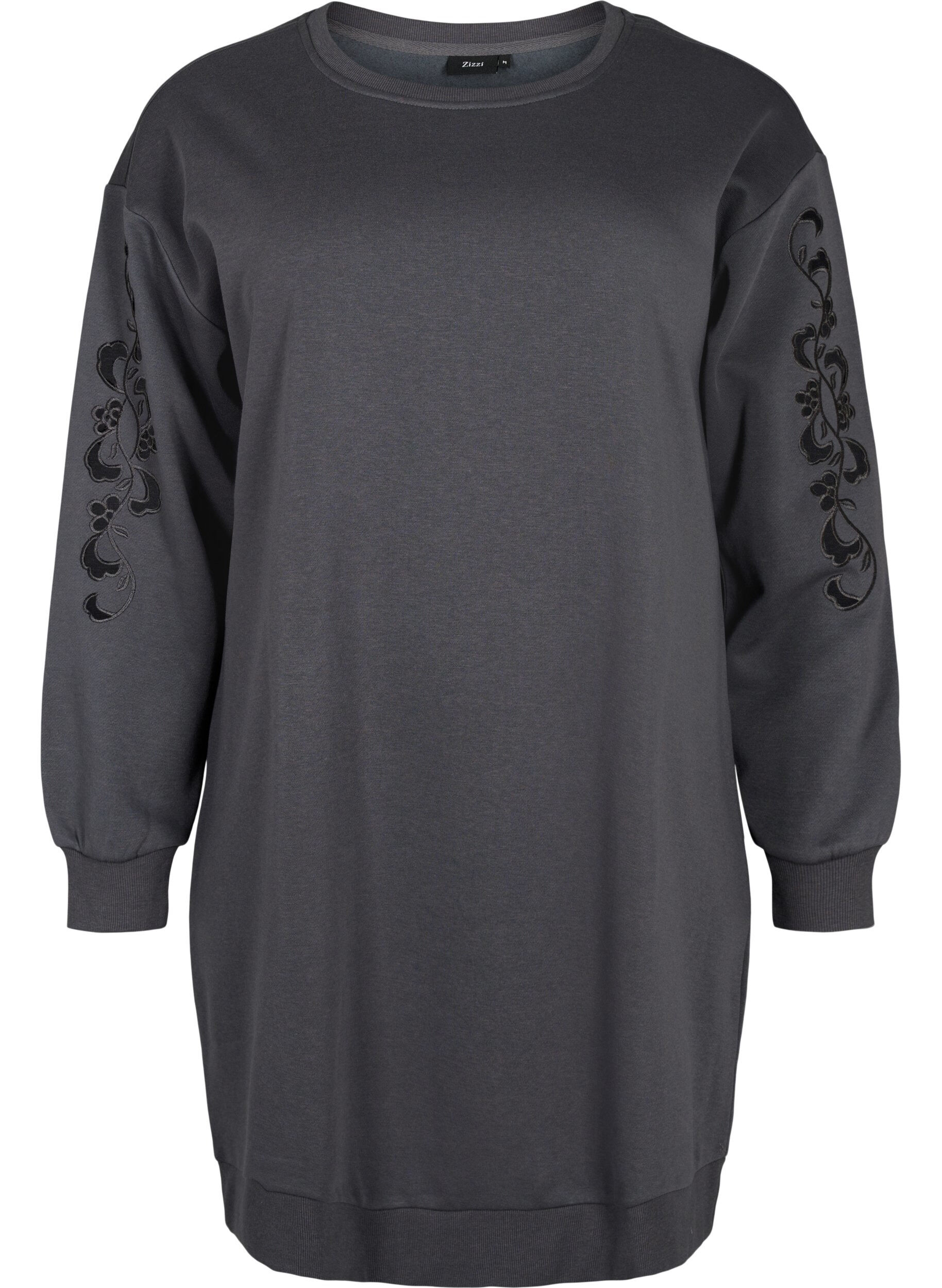 Zizzi Sweater-jurk met geborduurde details, Dark Grey, Packshot image number 0