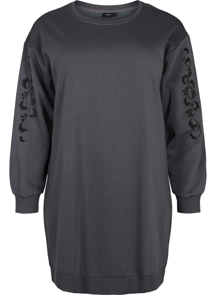 Sweater-jurk met geborduurde details, Dark Grey, Packshot image number 0