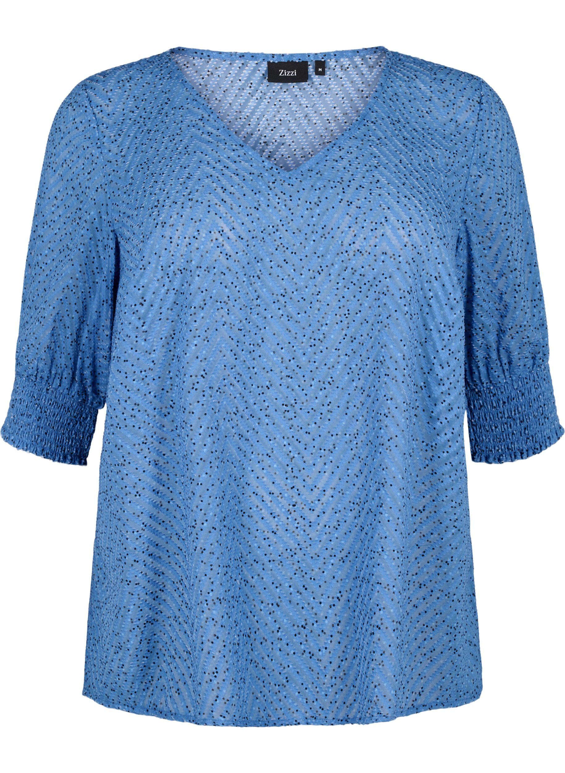Zizzi Gestippelde blouse met 1/2 mouwen, Riverside Dot, Packshot image number 0