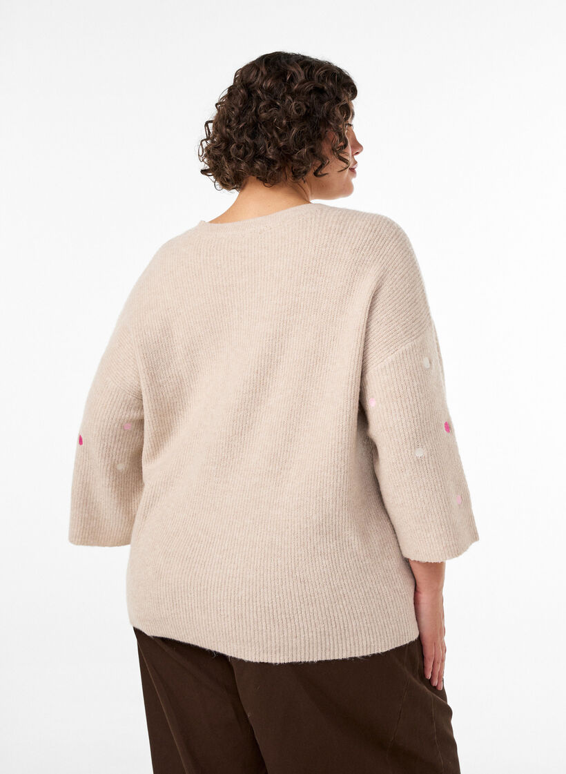 Gebreide blouse met kleine geborduurde motieven, Beige, Model image number 2