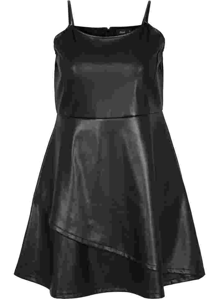 Imitatieleer jurk met a-vorm, Black, Packshot image number 0