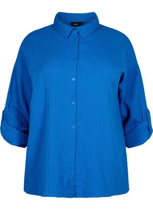 Overhemd met katoenen mousseline kraag, Victoria blue, Packshot image number 0