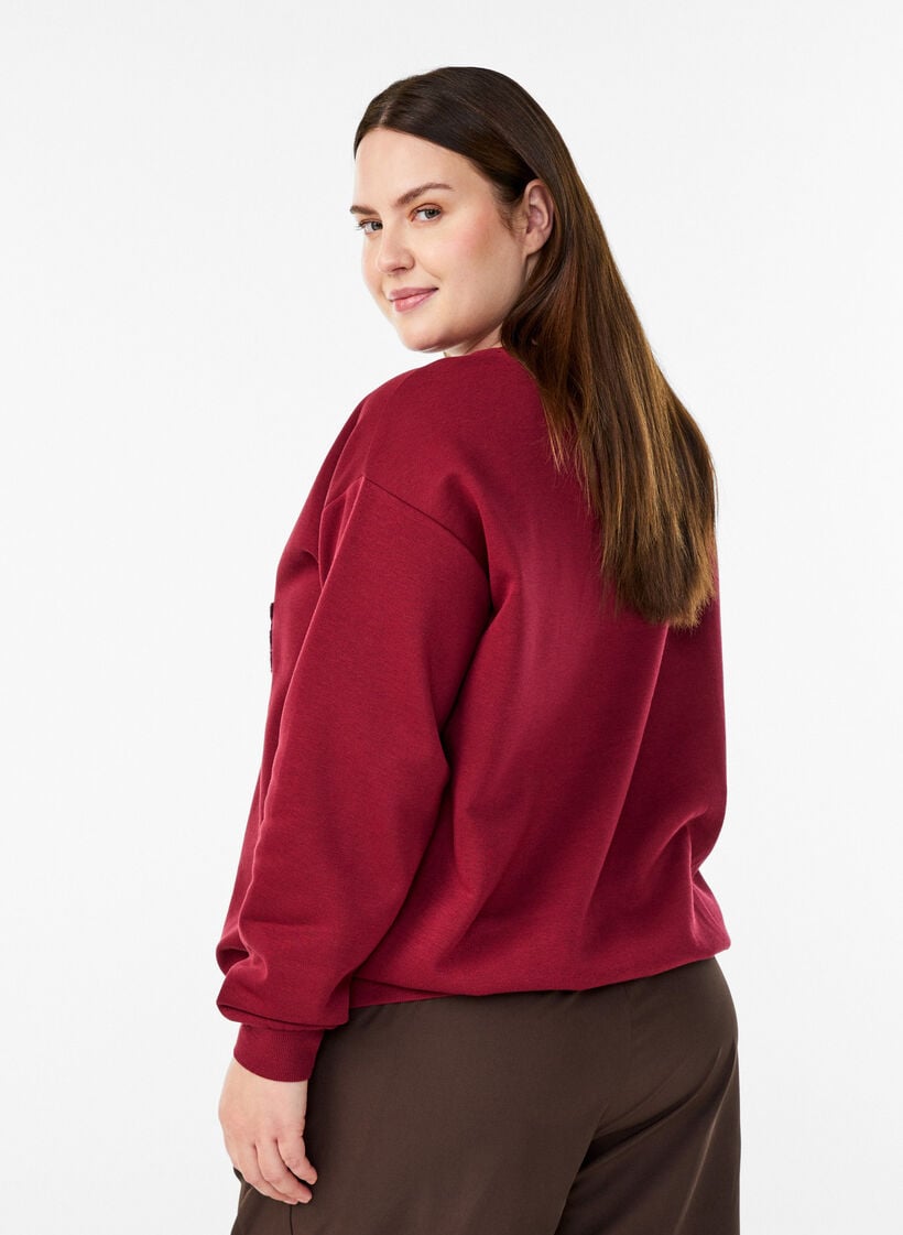 Sweatshirt met badstof tekst, Donker Bordeaux, Model