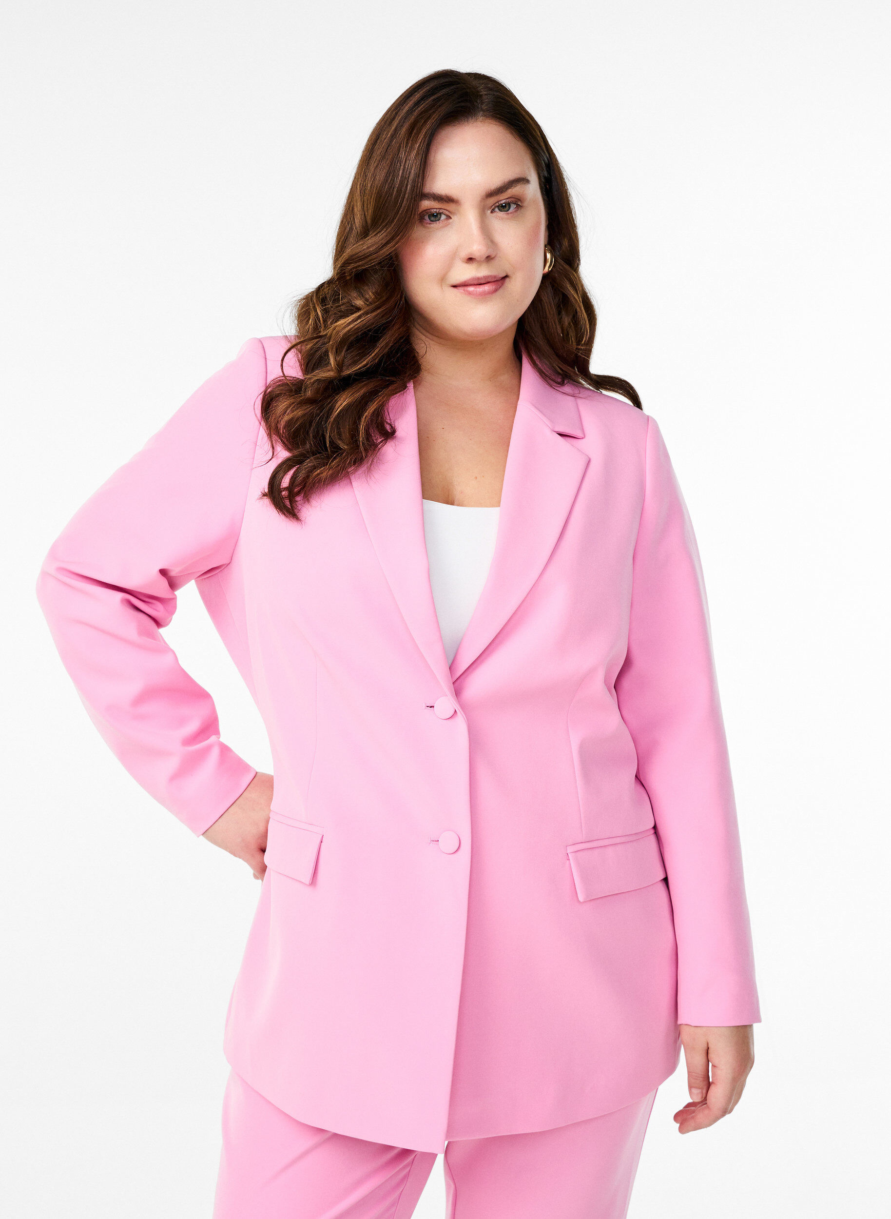 Zizzi Klassieke blazer met knoopsluiting, Roze, Model image number 0