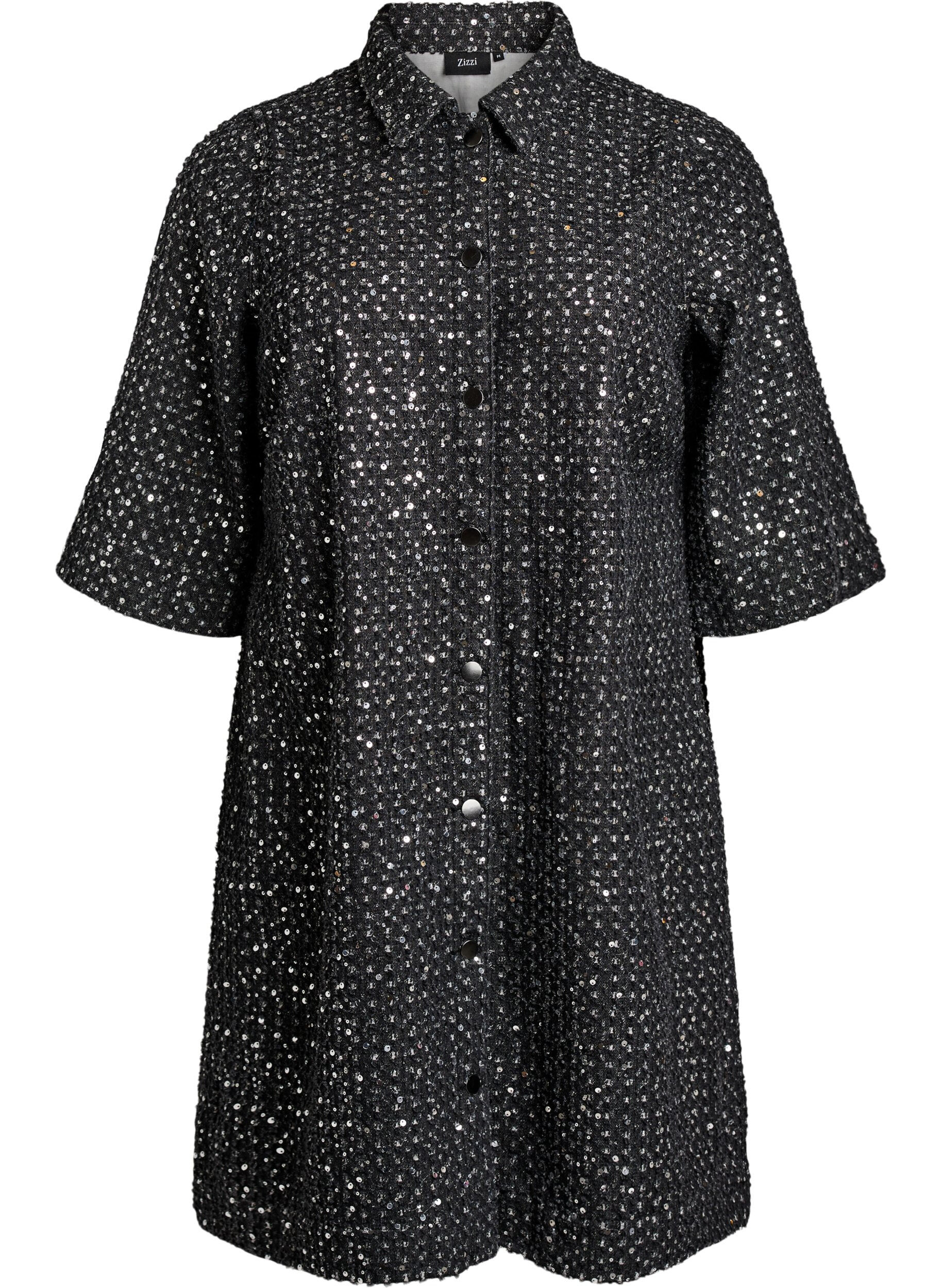 Denim jurk met pailletten en 3/4-mouwen