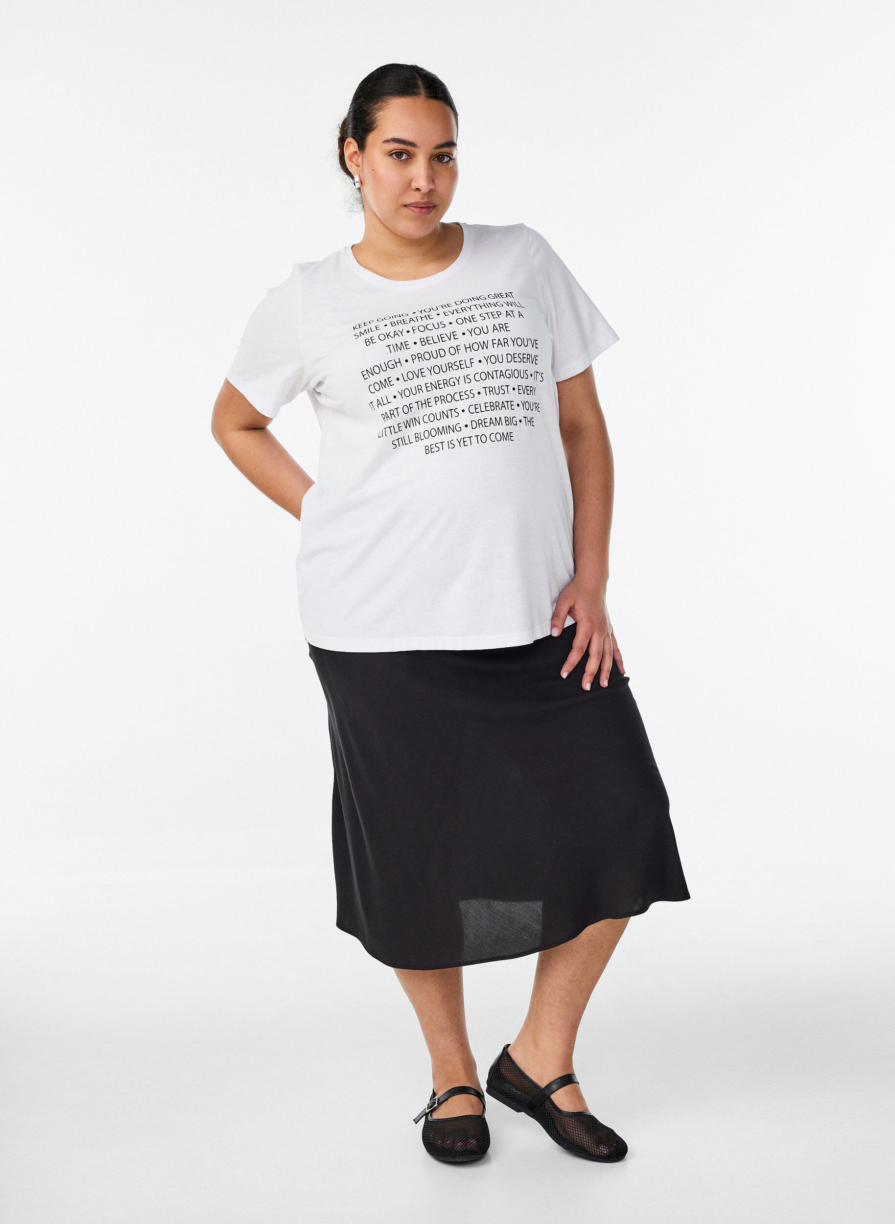 Viscose rok met een elastische taille, Zwart, Model
