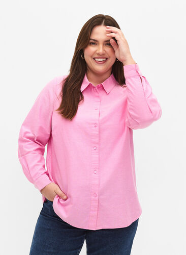 Katoenen overhemd met lange mouwen, Pink Frosting, Model image number 0
