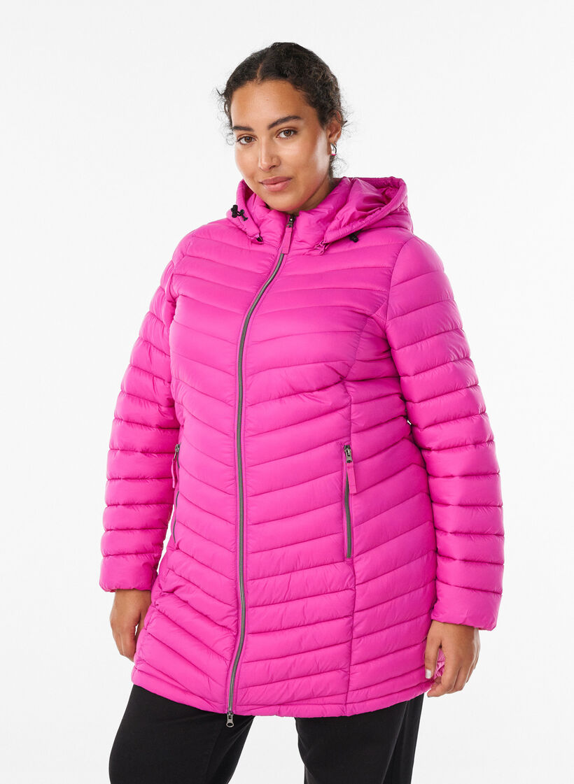 Lichtgewicht jas met zakken en een afneembare capuchon, Roze, Model image number 0