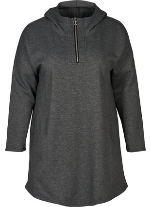 Lang sweatshirt met capuchon, Dark Grey Melange, Packshot image number 0