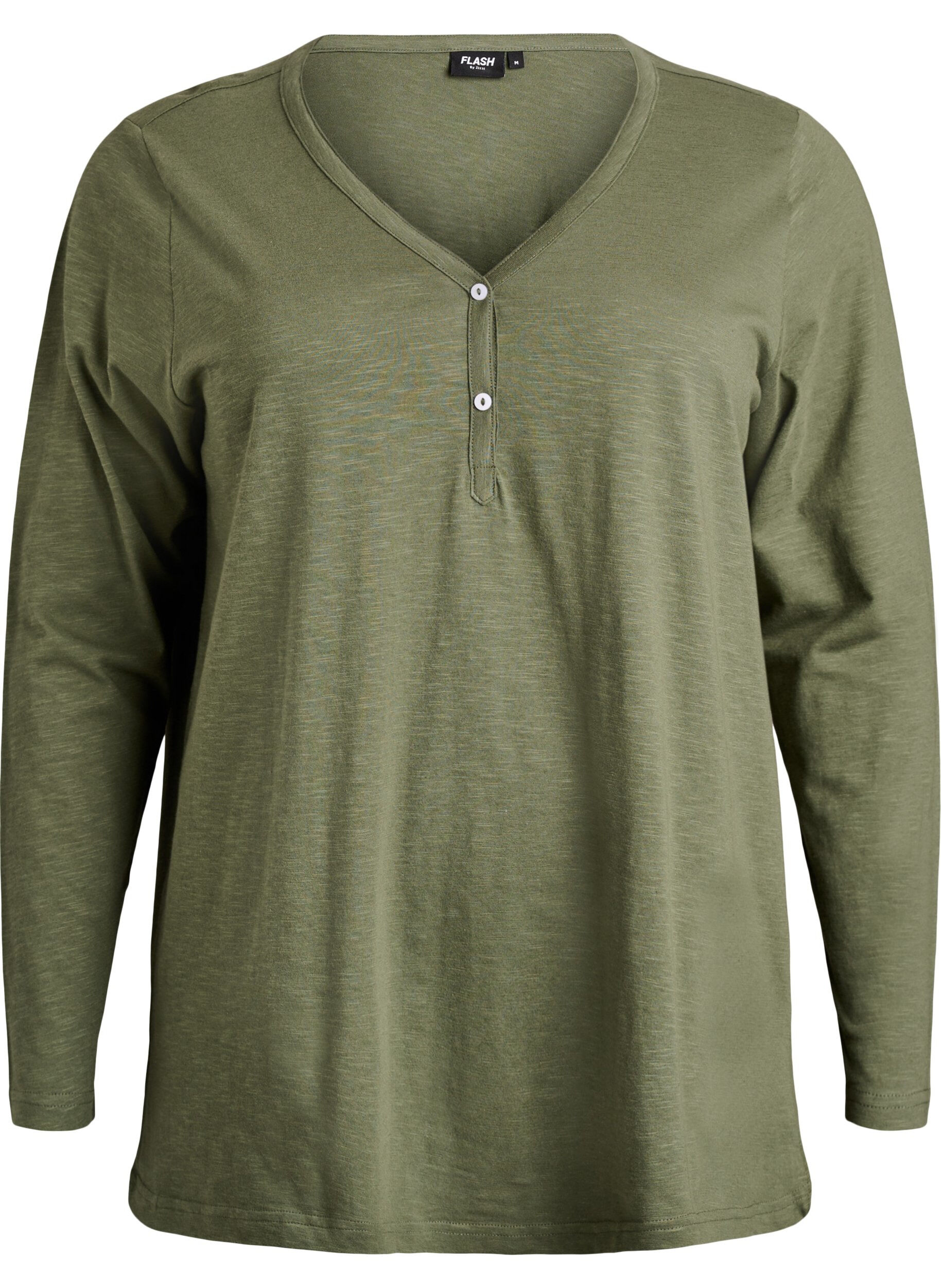 FLASH - T-shirt met lange mouwen, V-hals en knopen