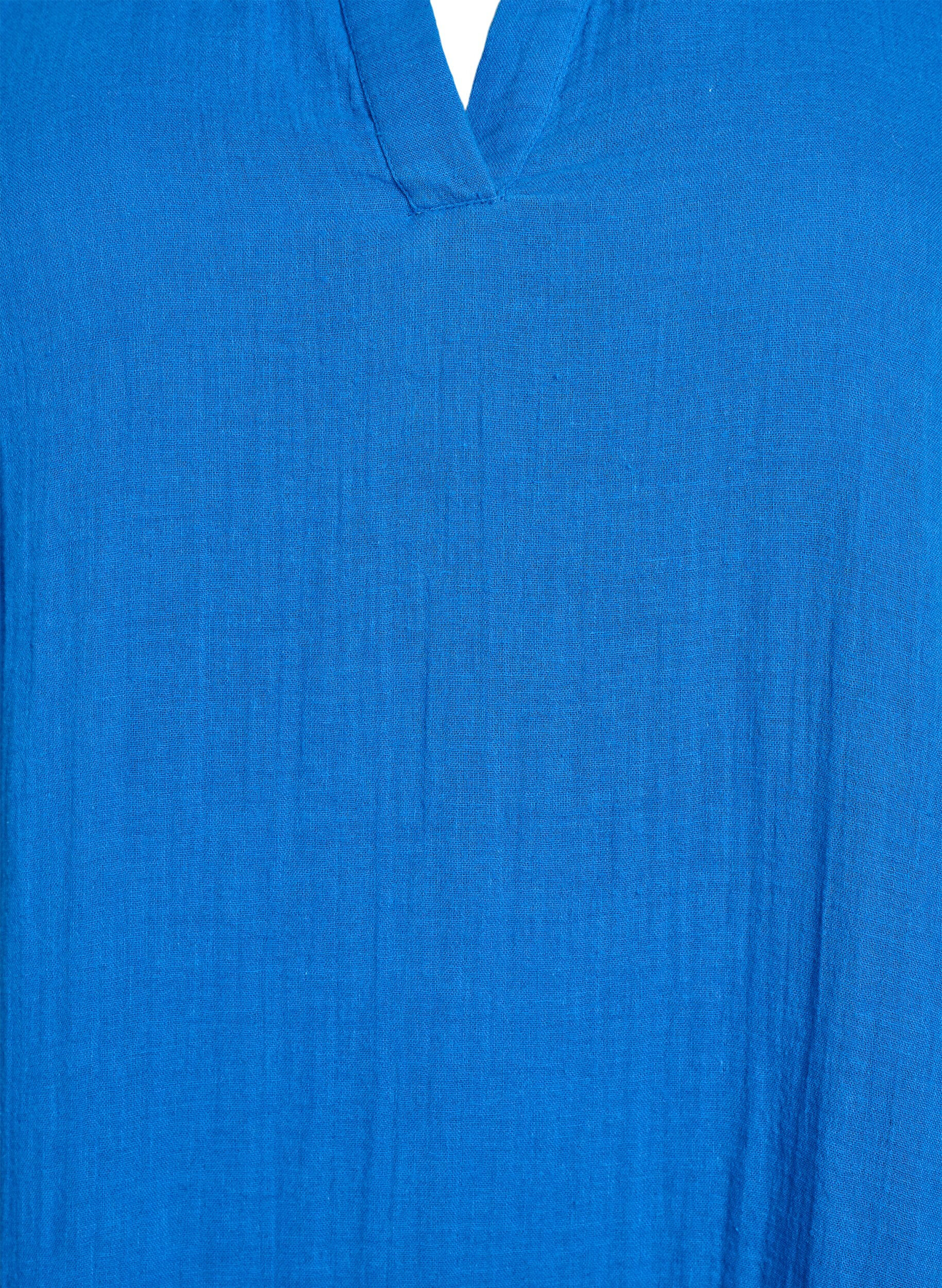 Zizzi Korte A-lijn jurk in katoenen mousseline, Blauw, Packshot image number 2