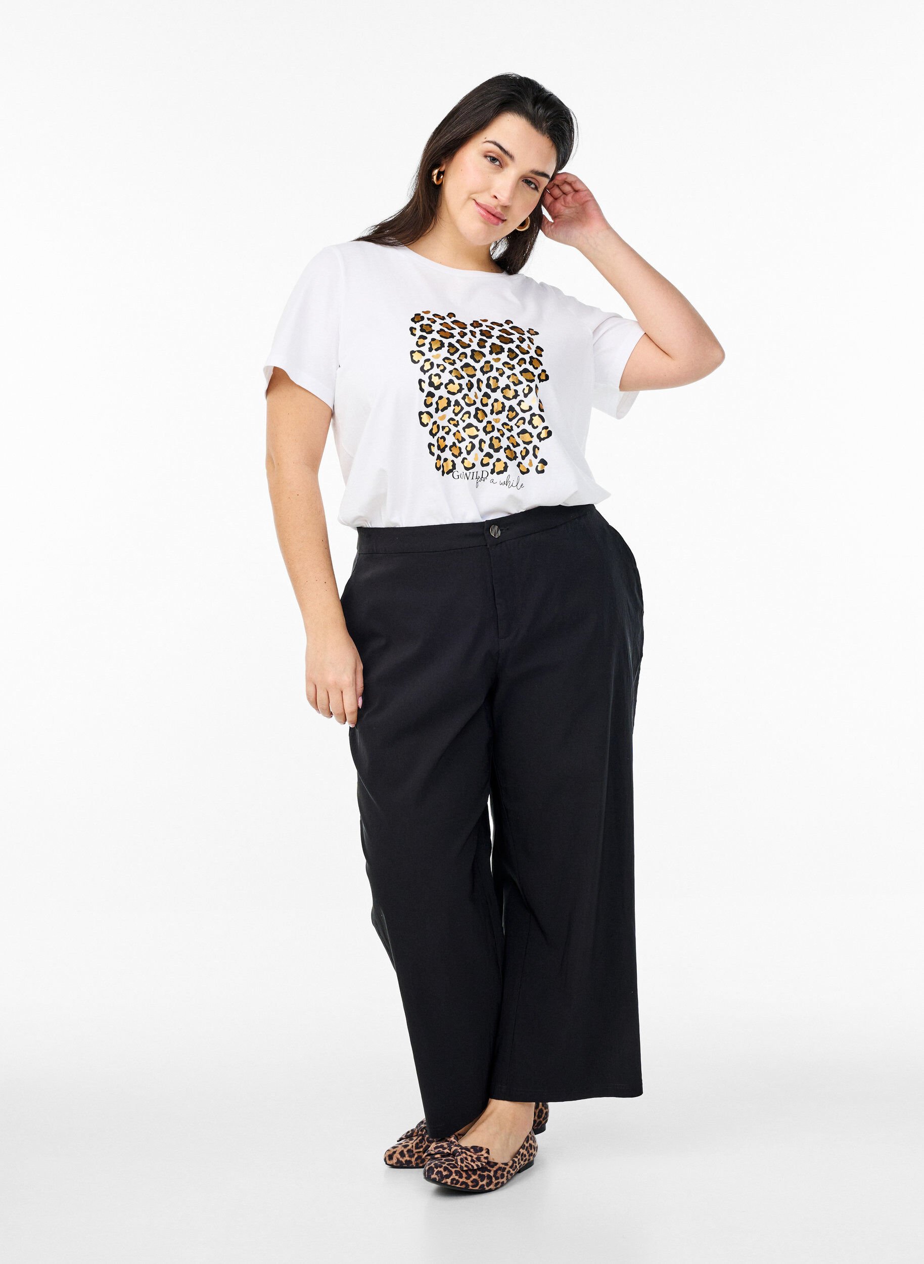 Zizzi Culotte broek in gemengd stof, Zwart, Model image number 0