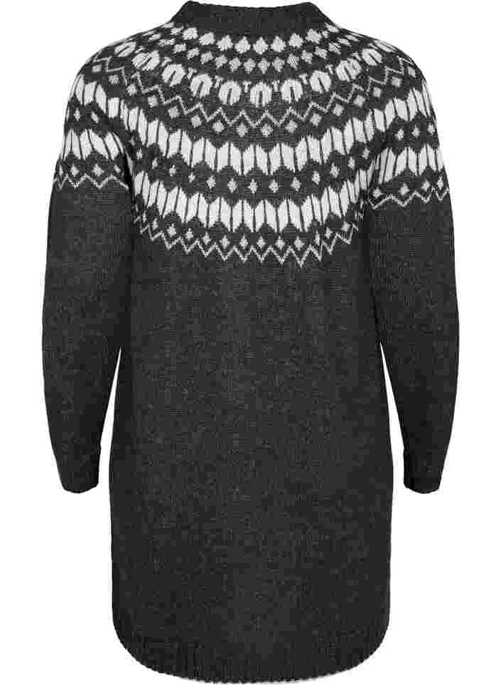 Gebreide jurk met motief en wol, Dark Grey Mel Comb, Packshot image number 1